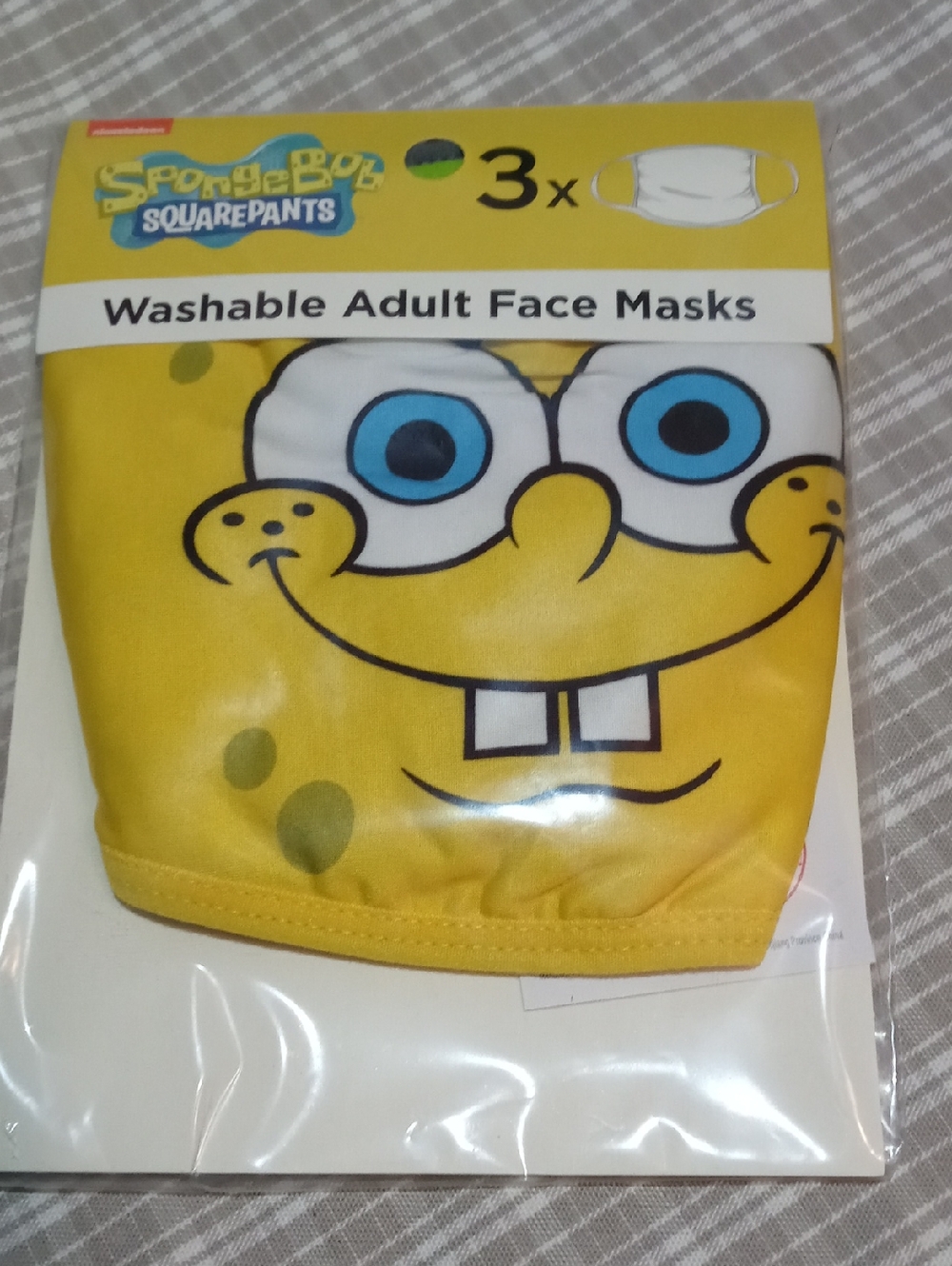 SpongeBob SquarePants Yellow Packaged Adult Face Masks ( Men/Women)